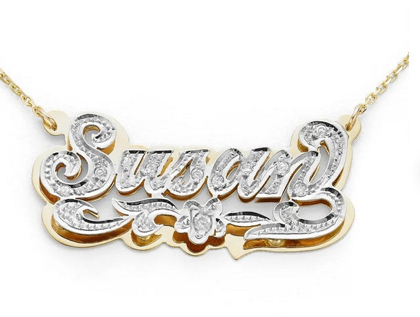 “custom 10k 14k gold 3d double plated name necklace with chain”