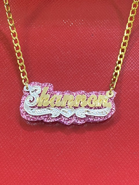 Personalized Name Necklace Gold plated any color onyx wit heart tail
