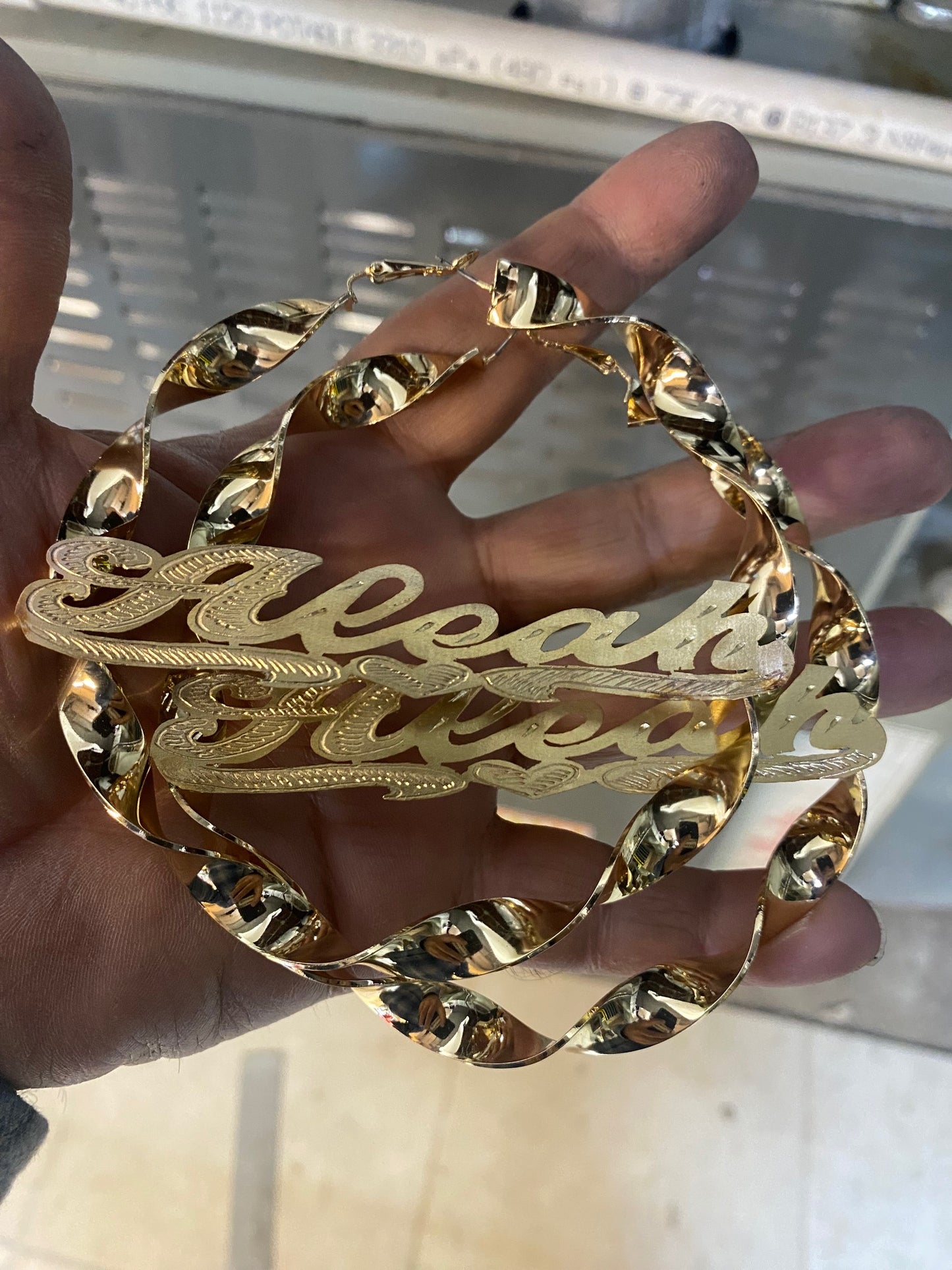Personalized 4 Inch Twisted Name Hoop Earrings – Custom Large Twist Hoop Earrings Bold Statement