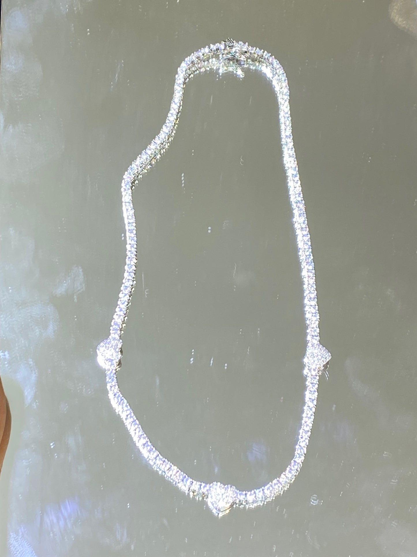 Sterling Silver Heart CZ Tennis Necklace chain 16 inch