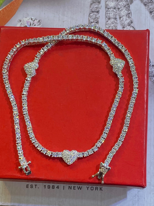 Sterling Silver Heart CZ Tennis Necklace chain 16 inch