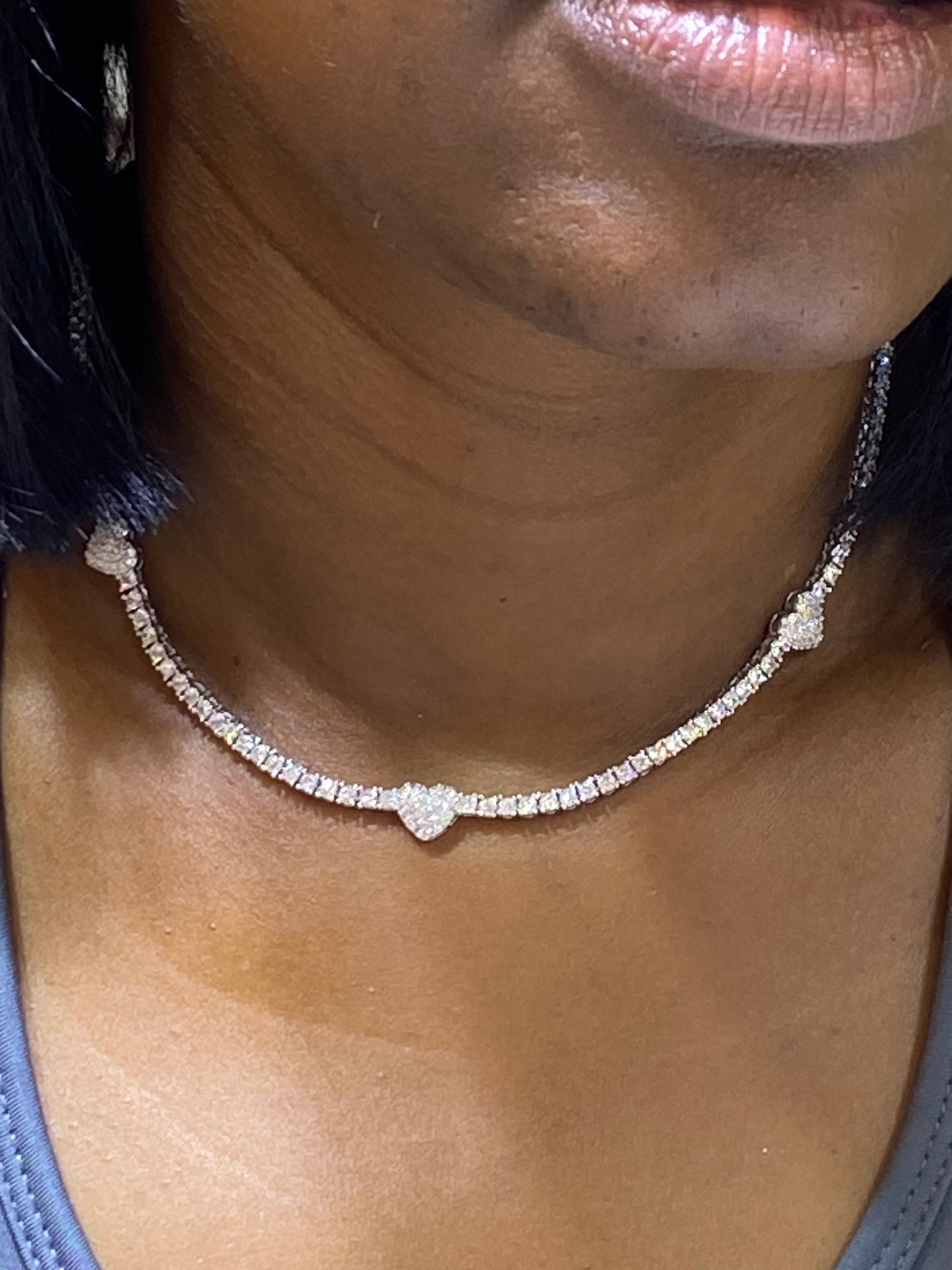 Sterling Silver Heart CZ Tennis Necklace chain 16 inch