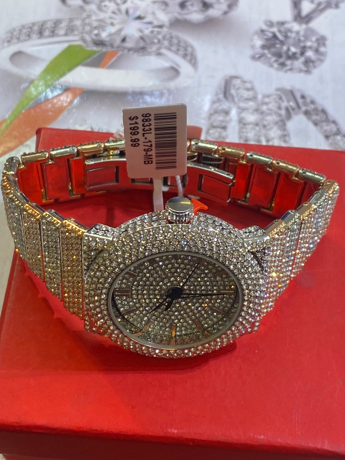 Men round Big Face Iced up Bezel CZ white/rose tone bling hip hop Watch