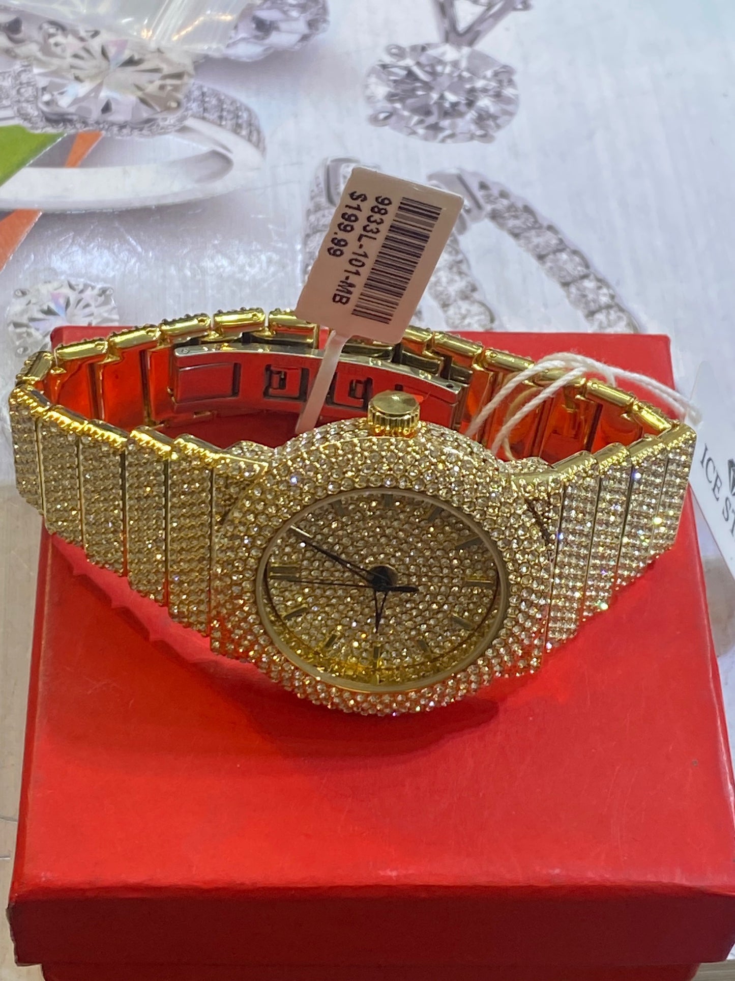 Men round Big Face Iced up Bezel CZ gold tone bling hip hop Watch