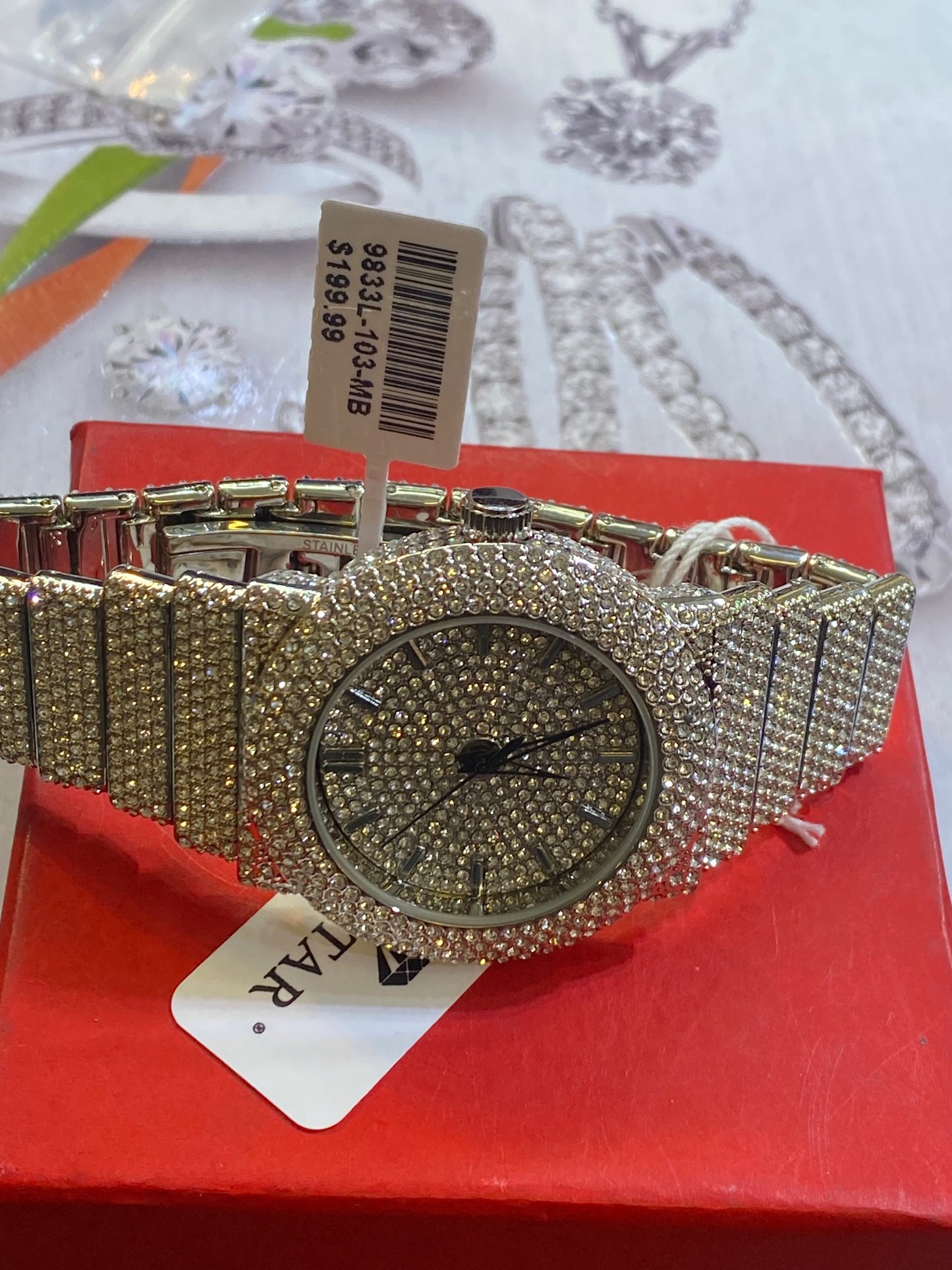 Men round Big Face Iced up Bezel CZ white tone bling hip hop Watch
