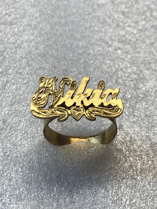 10k -14k- gold overlay - silver- ANY flat Name Ring Personalized round ring single plate
