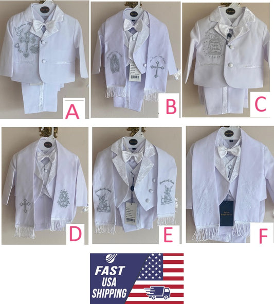 Baby Toddler Boys Easter Christening Baptism Tuxedo Suits White Cross small to 4t