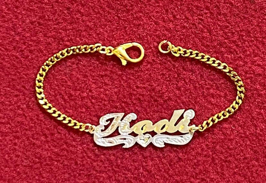 14K Gold Overlay Name Bracelet Personalized Cuban