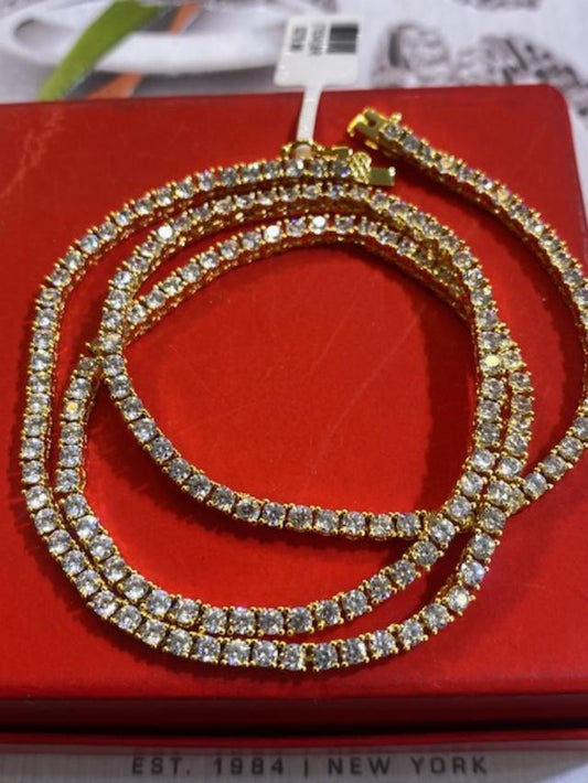 Unisex 1 Row Tennis Necklace 14k Gold Finish Cz 3mm Chain 20 inches
