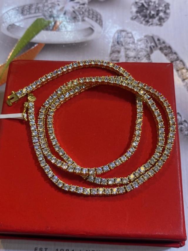 Unisex 1 Row Tennis Necklace 14k Gold Finish Cz 3mm Chain 20 inches