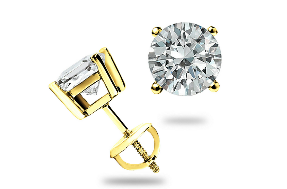 Certified D - VVS1 Moissanite Solitaire Stud Earrings Screw back gold