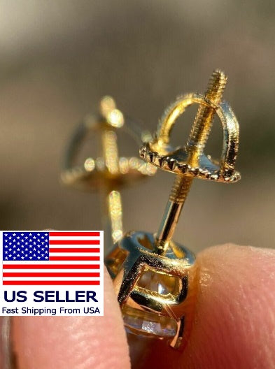 Certified D - VVS1 Moissanite Solitaire Stud Earrings Screw back gold