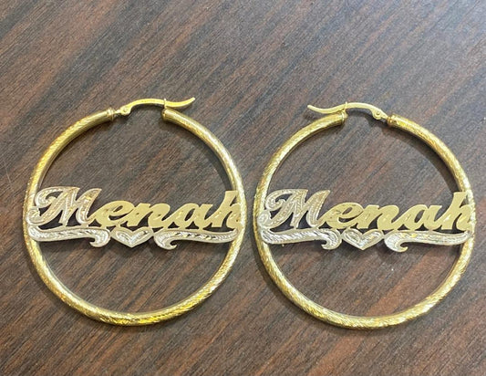 personalized 14k gold yellow hoop earrings earrings 1"- 1 1/4" - 1 1/2" - 2" /3mm thick