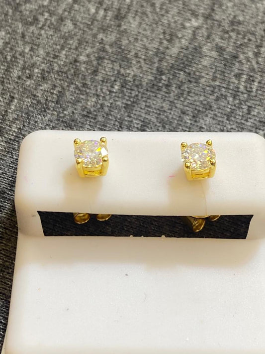 Certified D - VVS1 Moissanite Solitaire Stud Earrings Screw back gold