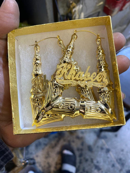 Personalized Name Bamboo doorknuckles Earrings 3 inches