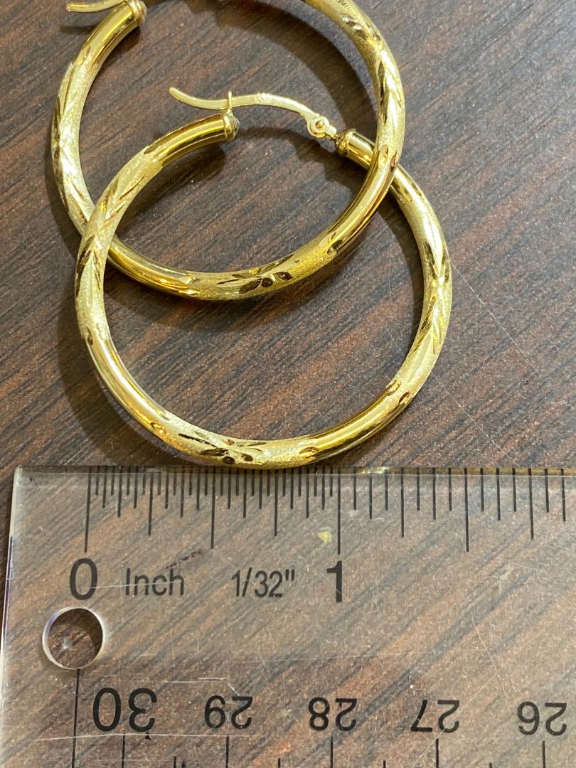 14k gold yellow hoop earrings earrings 1"- 1 1/4" - 1 1/2" - 2" /3mm thick