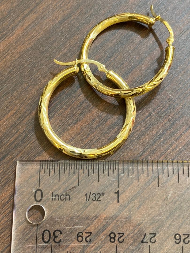 14k gold yellow hoop earrings earrings 1"- 1 1/4" - 1 1/2" - 2" /3mm thick