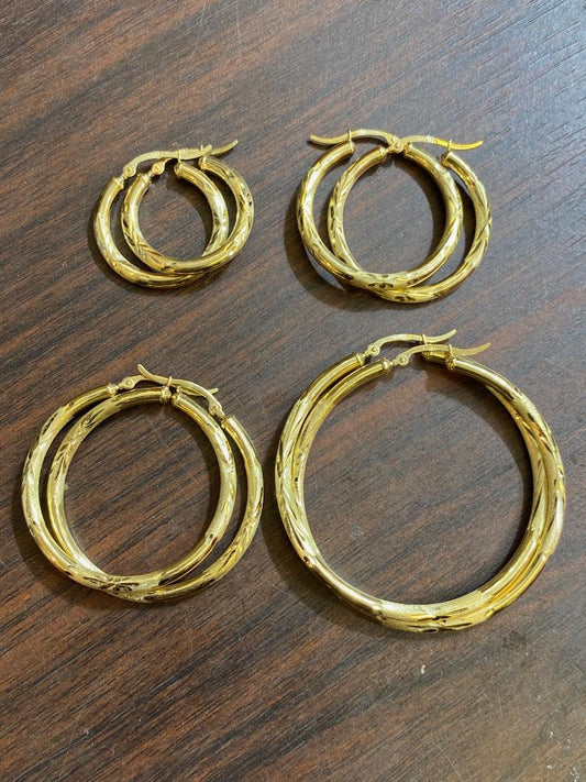 14k gold yellow hoop earrings earrings 1"- 1 1/4" - 1 1/2" - 2" /3mm thick