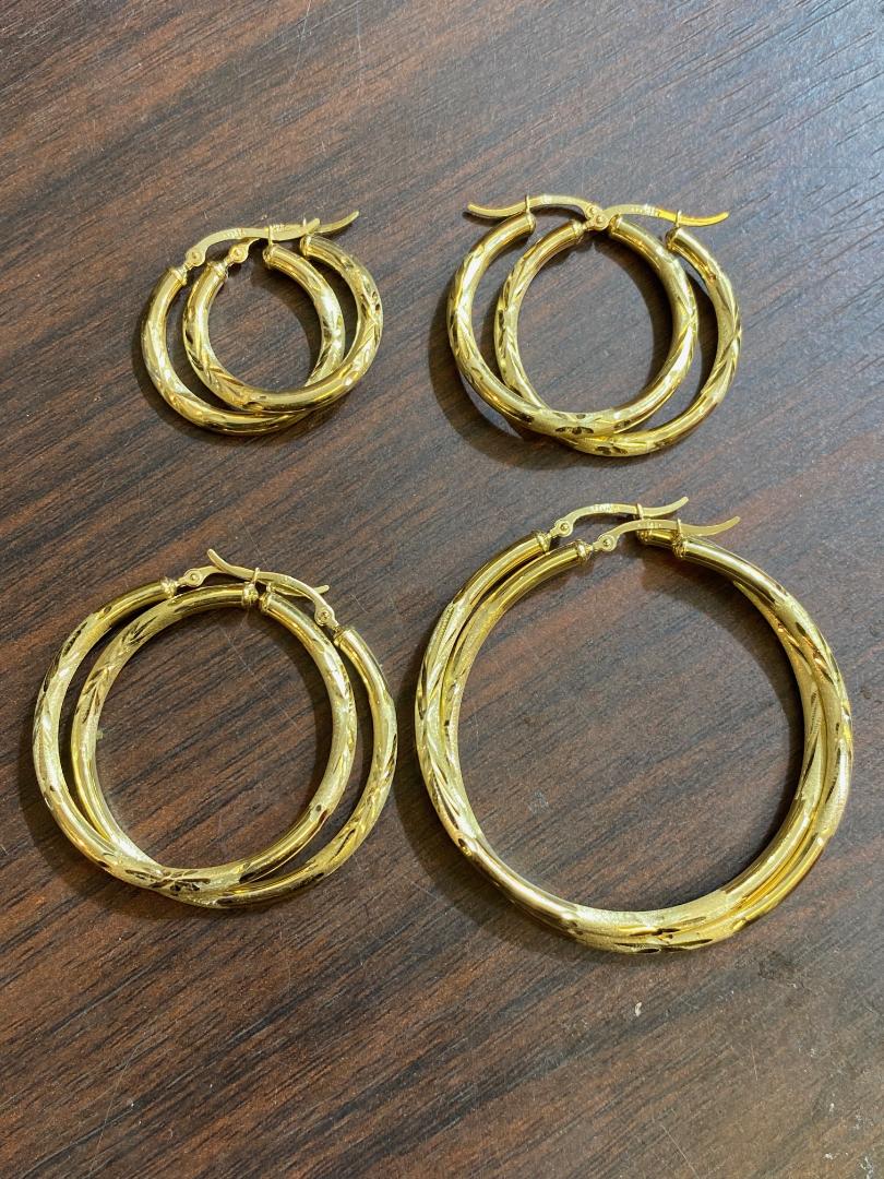 personalized 14k gold yellow hoop earrings earrings 1"- 1 1/4" - 1 1/2" - 2" /3mm thick