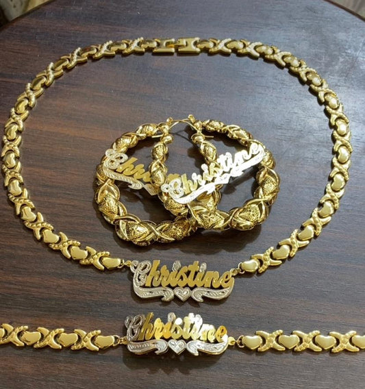 Personalized xoxo heart Name Necklace bracelet and earring set 3 inche