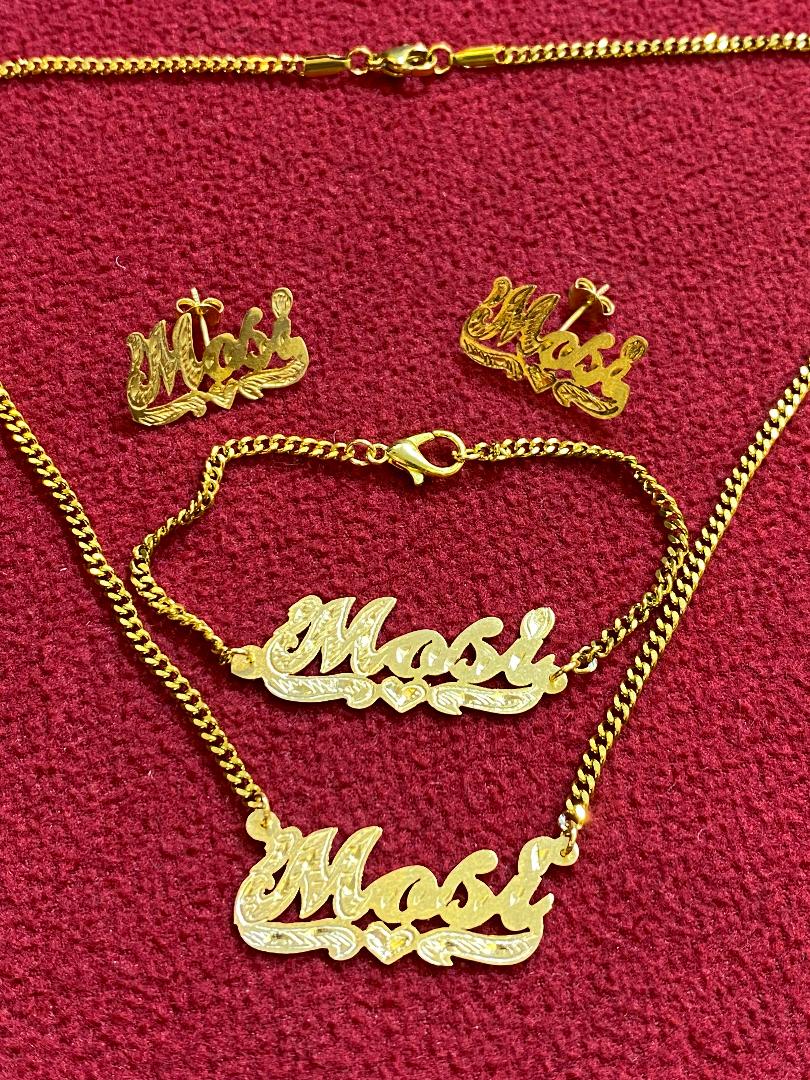 personalized baby name jewelry set earrings necklace bracelet gold custom newborn gift