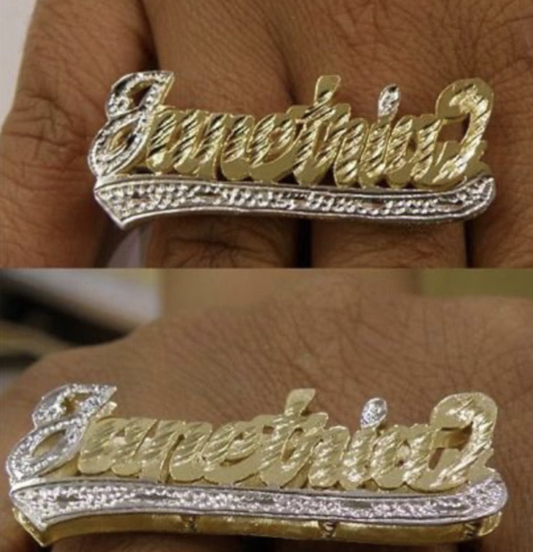 Personalized 14k Gold Plated 2 Finger Ring ANY NAME double plated