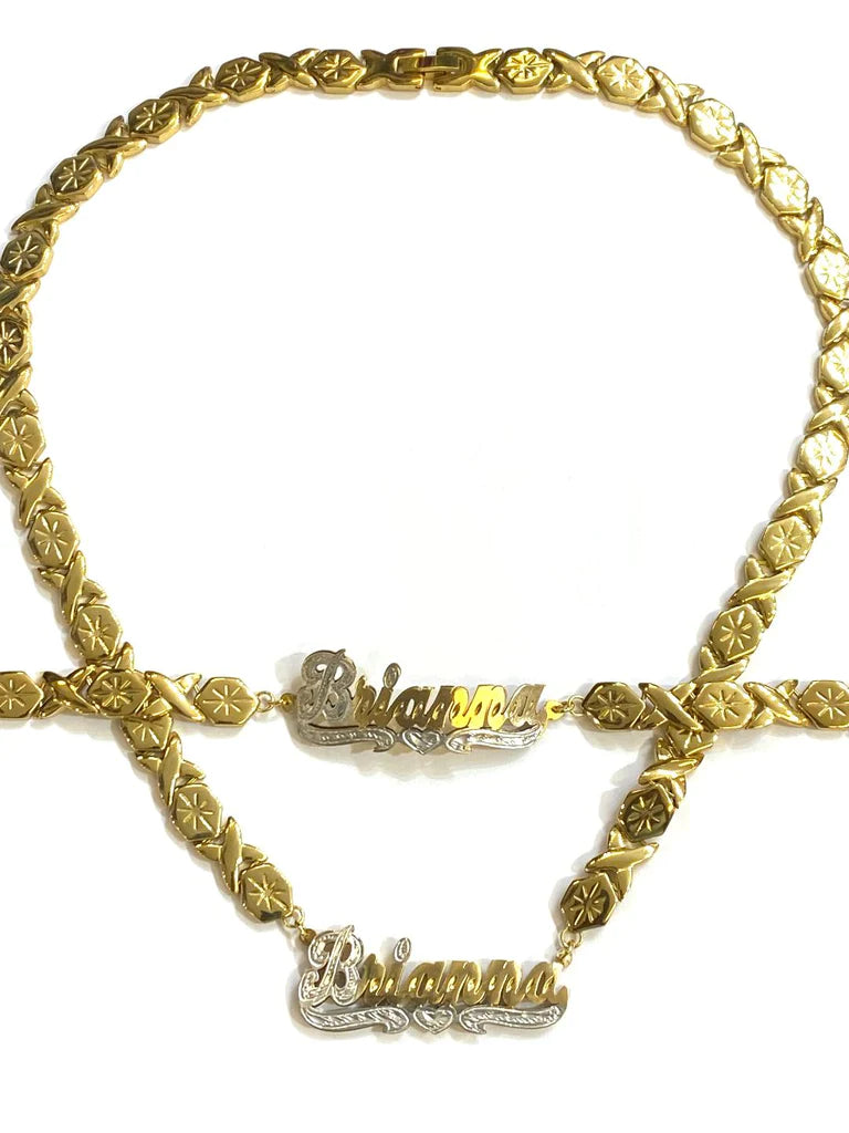 single Name Plate xoxo chain Necklace & Bracelet Personalized set/ SP