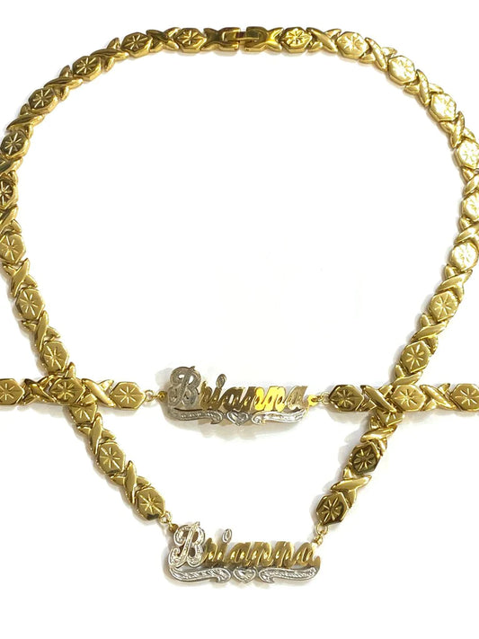 single Name Plate xoxo chain Necklace & Bracelet Personalized set/ SP
