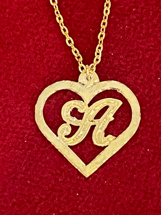 Personalized 14k Gold Overlay Single Plate Any Name Plate INITIAL HEART