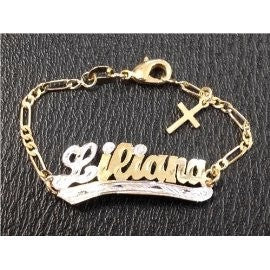 baby Personalized 14K gp Name Bracelet christening baptism cross