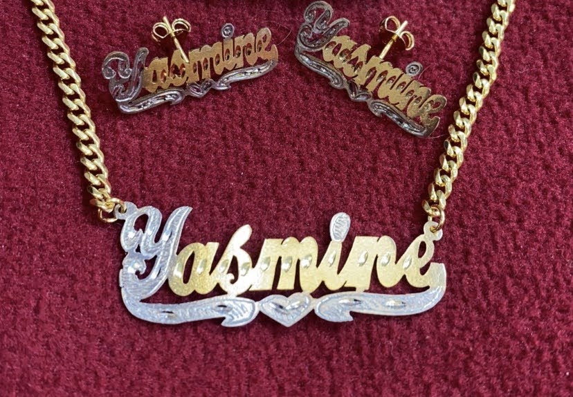 Personalized Name Necklace And Stud Earrings Set