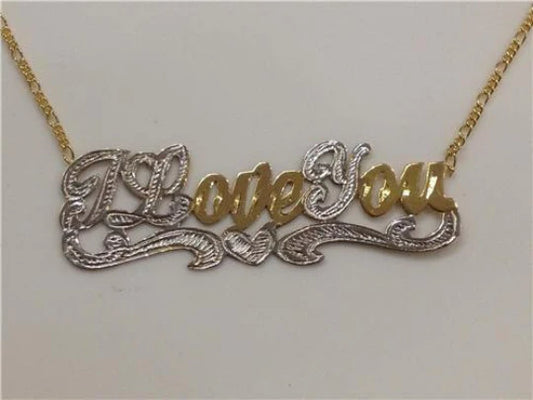 14k Gold Plate Personalized "ILoveYou" Single Plate Nameplate Necklace