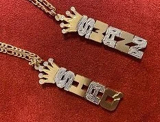 Personalized 14k Gold Overlay Single Plate Any Name Plate Vertical Necklace With Crown