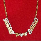 Personalized 14k Gold Overlay Single Plate Any 2 Names Plate Necklace Thick Chain
