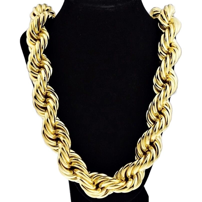 14K Gold Plated Necklace Rope Chain 34 Inch Length BIG FAT Thick