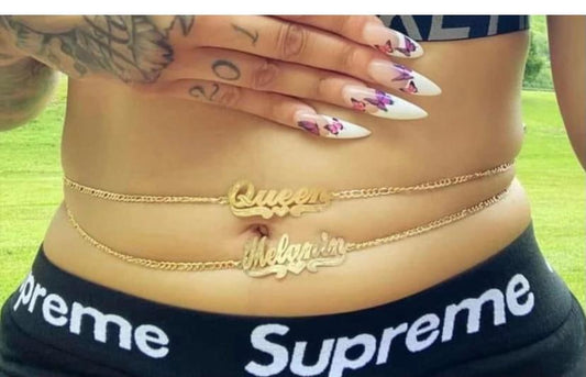 stomach belly name plate necklace 30" to 40"