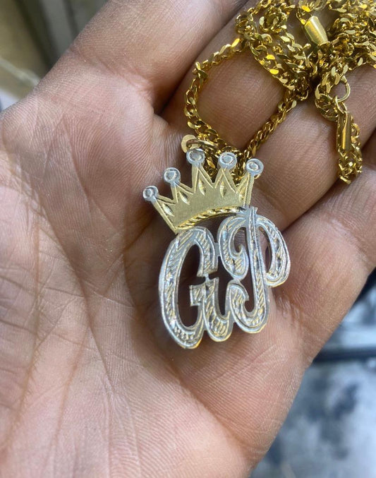Personalized 14k Gold Overlay Double Plate 3d Any Two Initial Name Plate Necklace