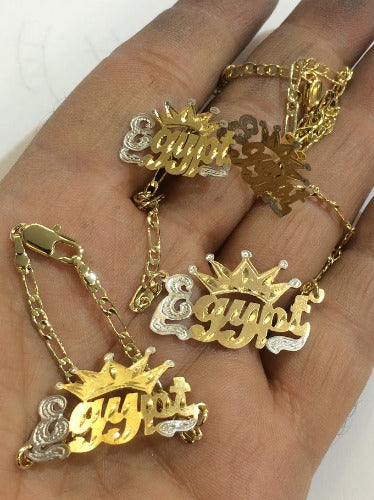 Personalized Name Necklace and bracelet and stud earring set /crown