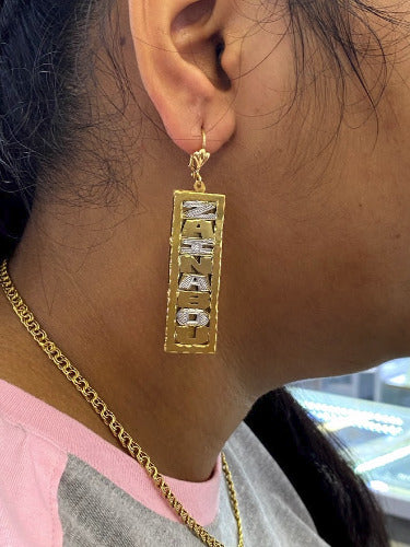 14k GP any DOUBLE DANGLE name earring Personalized/up down
