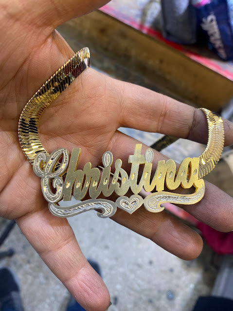 personalized 3d name necklace big size 2"or 3" hearn bone chain