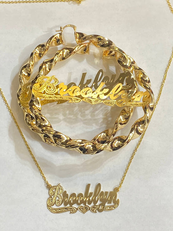 personalized name hoop twisty necklace set 1 1/2" - 2" - 2 1/2" - 3