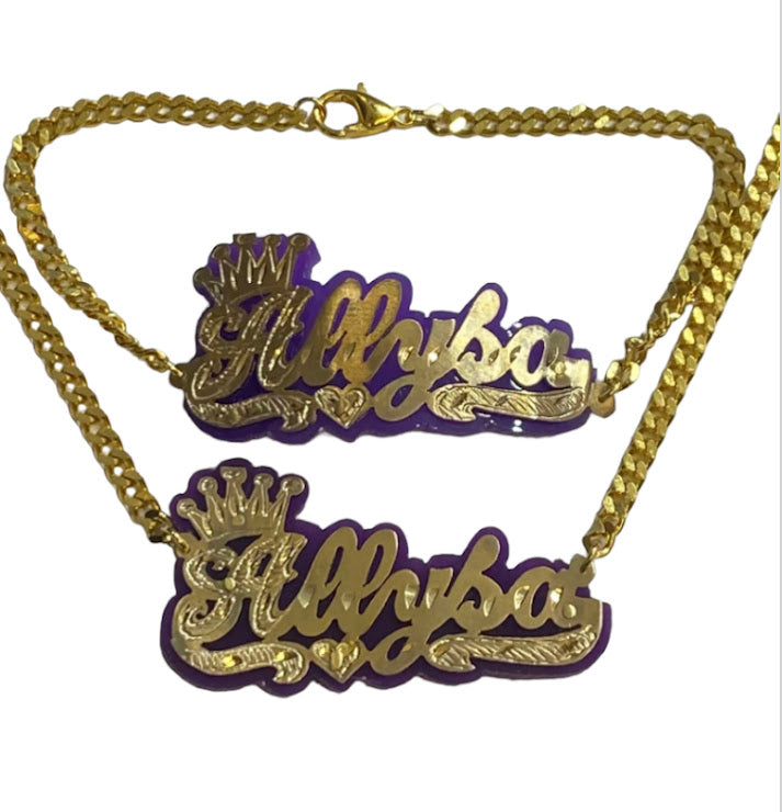 personalized name necklace bracelet set with color onyx