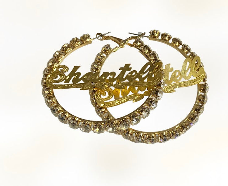 cz stone personalized hoop name earrings