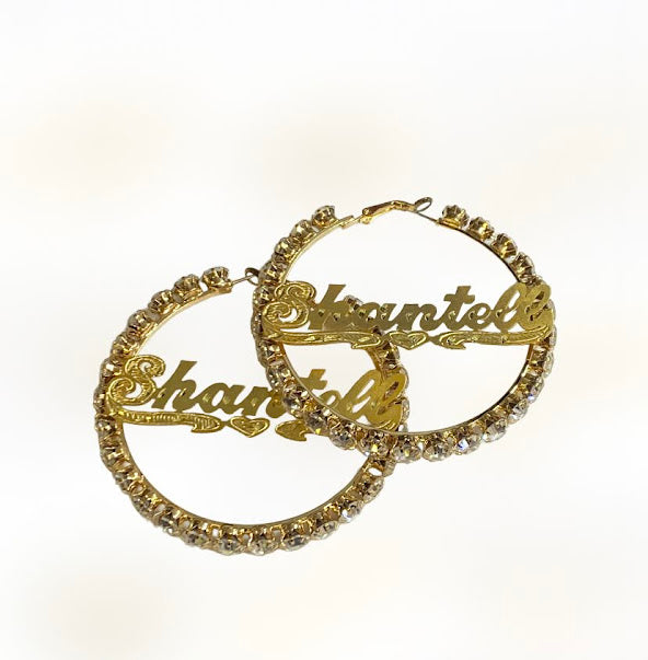 cz stone personalized hoop name earrings
