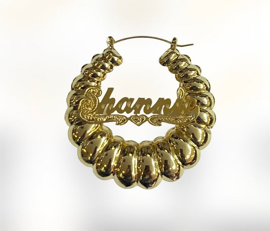 Personalized Bamboo hoop 2" inch Name Earrings shrimp