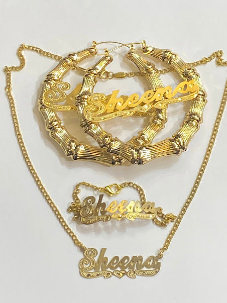 personalized name earrings necklace bracelet jewelry set