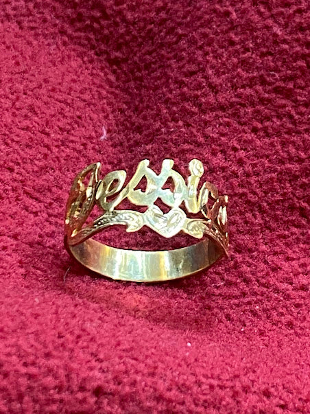 10k -14k-  gold overlay - silver- ANY Name Ring Personalized round ring single plate