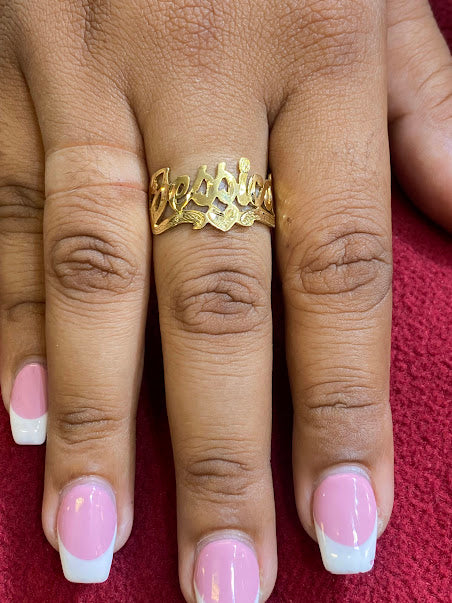 10k -14k- gold overlay - silver- ANY Name Ring Personalized round ring single plate