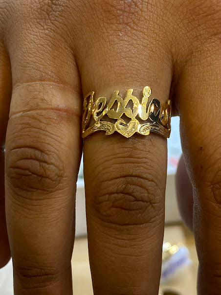 10k -14k-  gold overlay - silver- ANY Name Ring Personalized round ring single plate