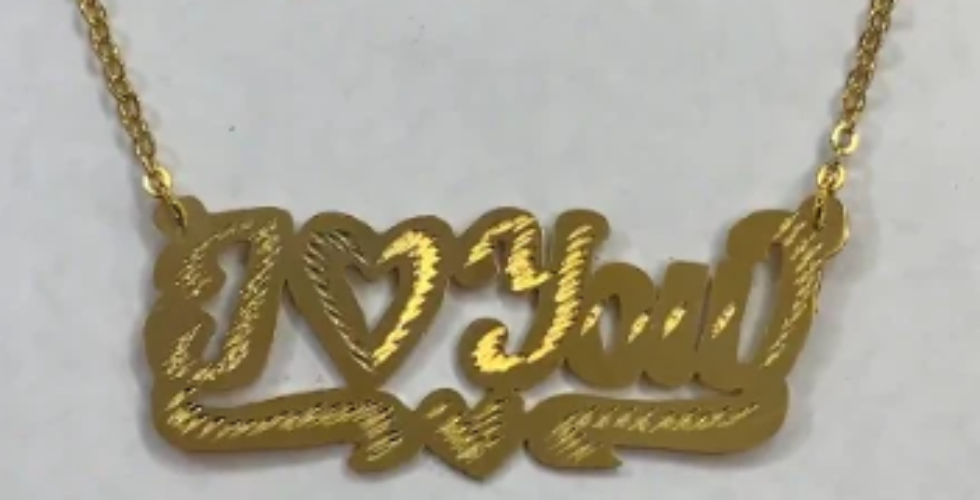 14k Gold Plate Personalized "ILoveYou" Single Plate Nameplate Necklace (comes with the Chain ).